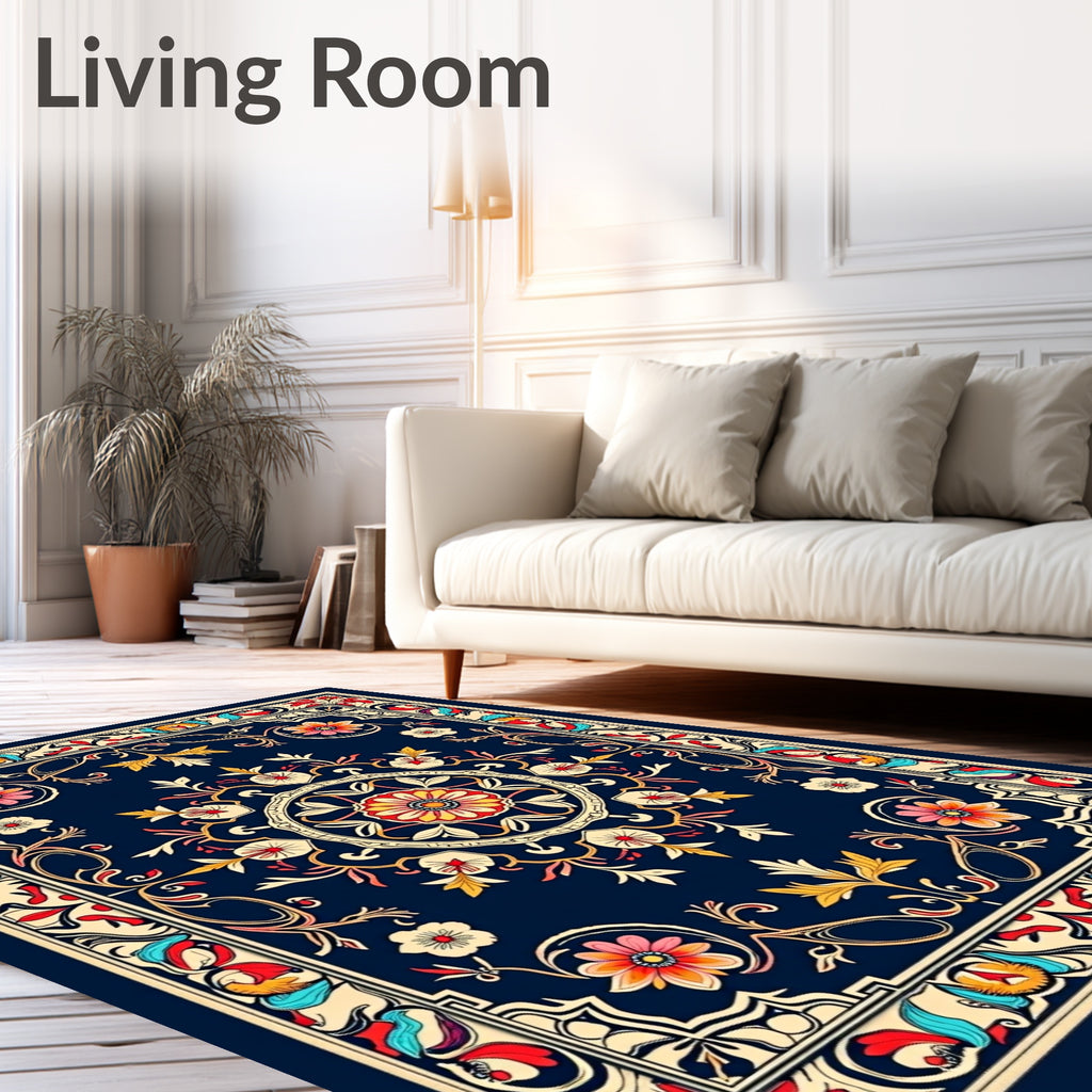 Vintage Floral Medallion Border Design Rug