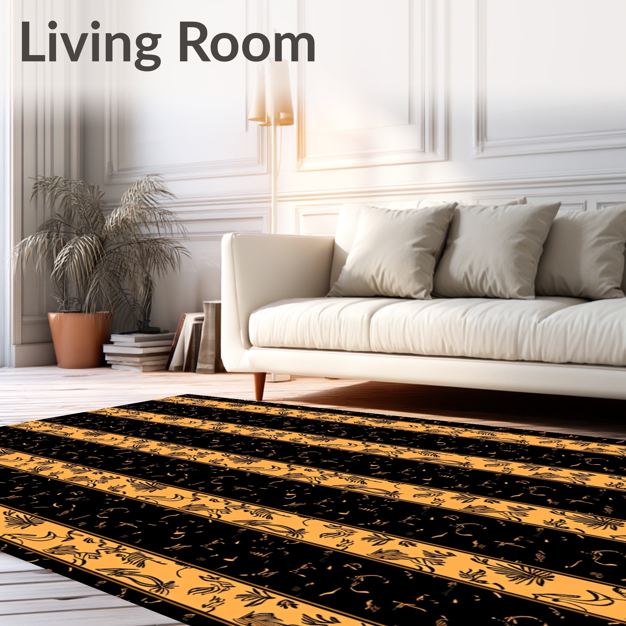 Vertical Stripes With Floral Motifs Design Rug