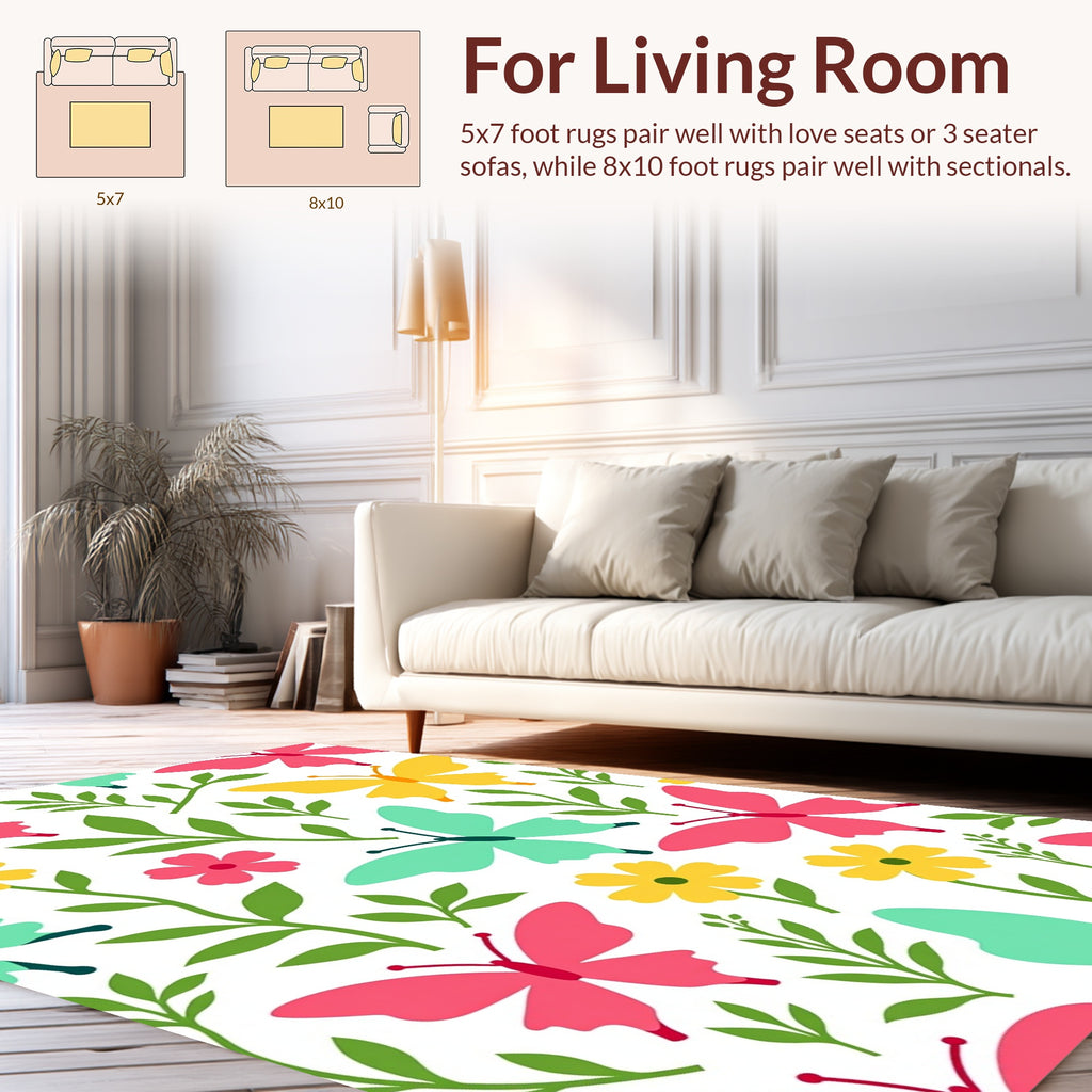Bright Floral Butterfly Pattern Rug