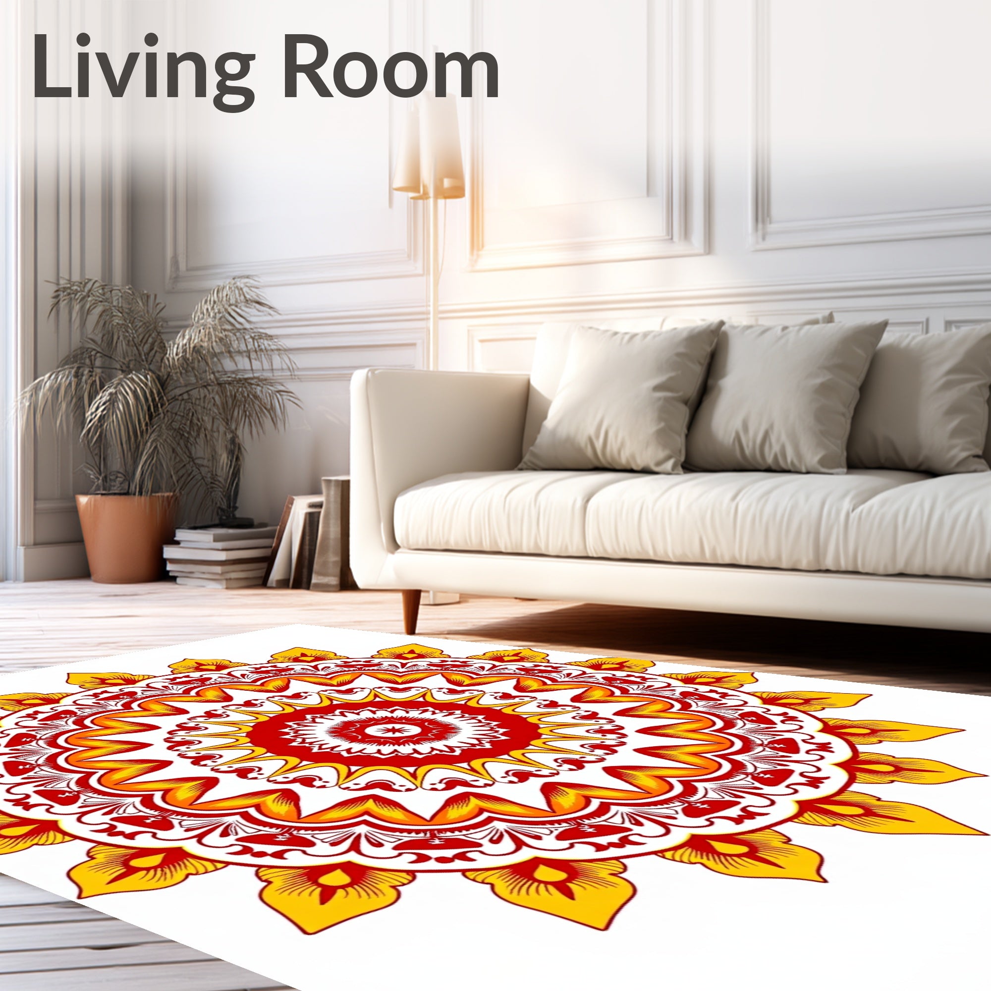Radiant Red Yellow Mandala Pattern Rug