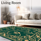 Emerald Green Golden Vine Scroll Rug