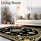 Elaborate Black Yellow Floral Medallion Rug