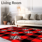 Red Black Buffalo Plaid Snowflake Pattern Rug