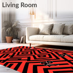 Red and Black Geometric Bow Pattern Rug