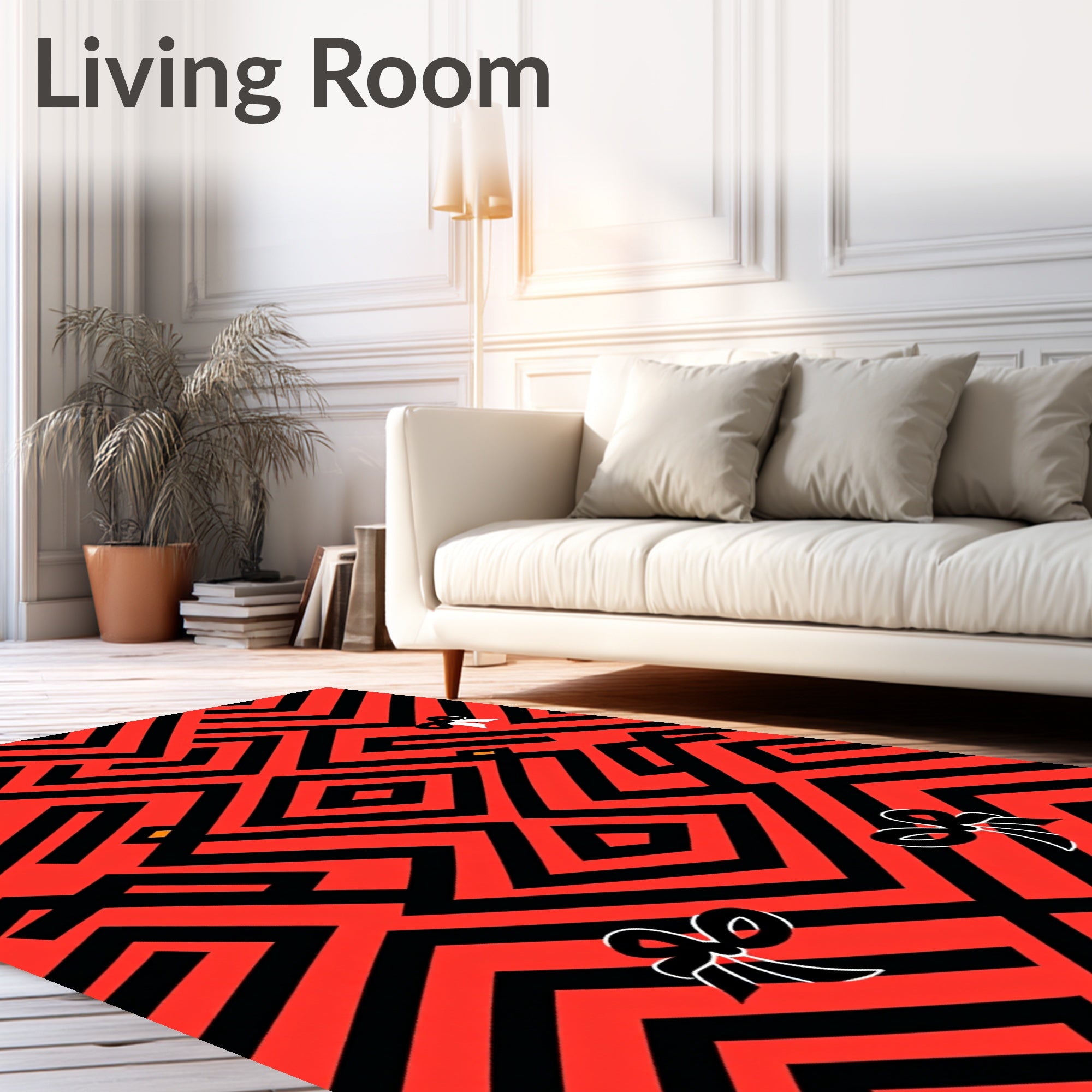 Red and Black Geometric Bow Pattern Rug
