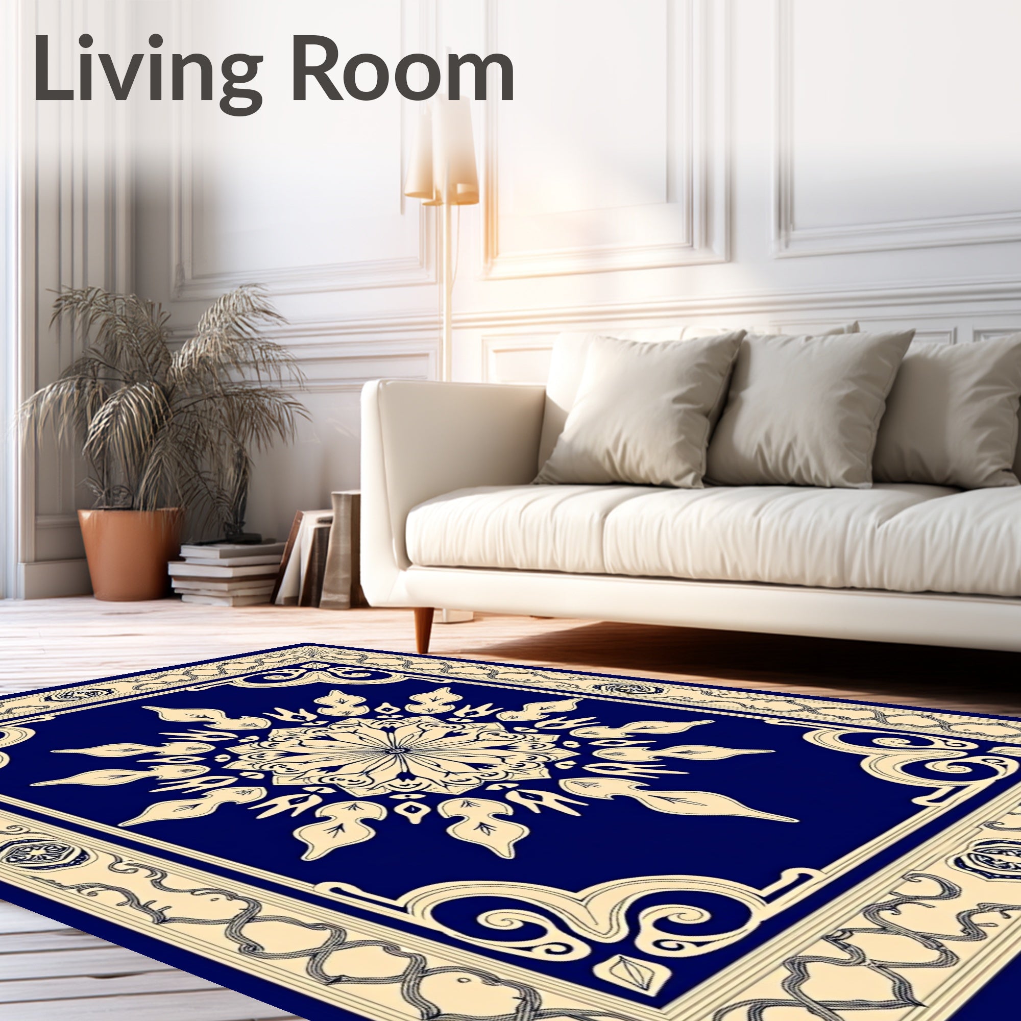Intricate Floral Medallion Border Design Rug
