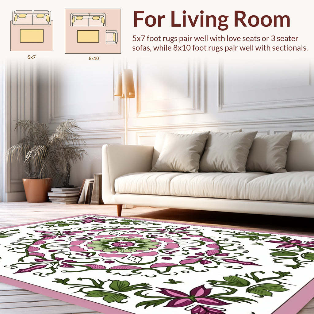 Floral Mandala With Pink And Green Accents Rug