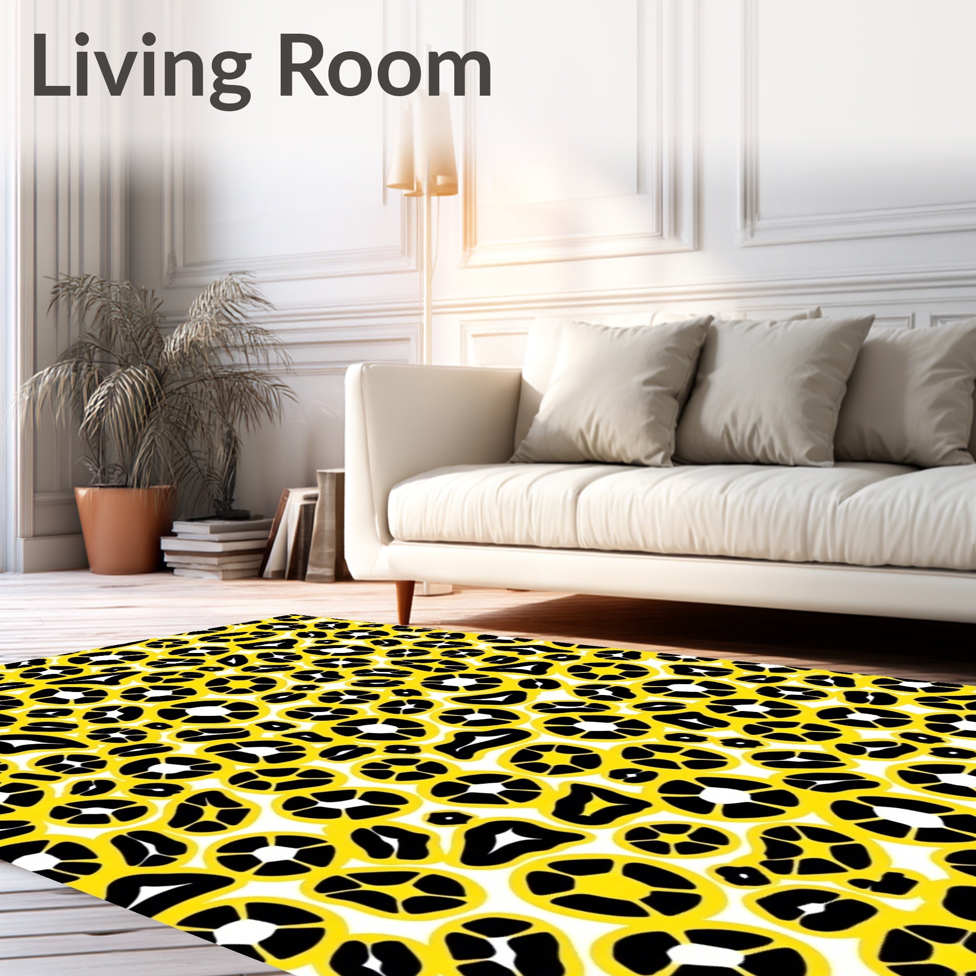 Bold Yellow Black Abstract Spots Rug