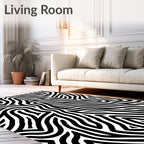 Bold Black White Wavy Pattern Rug