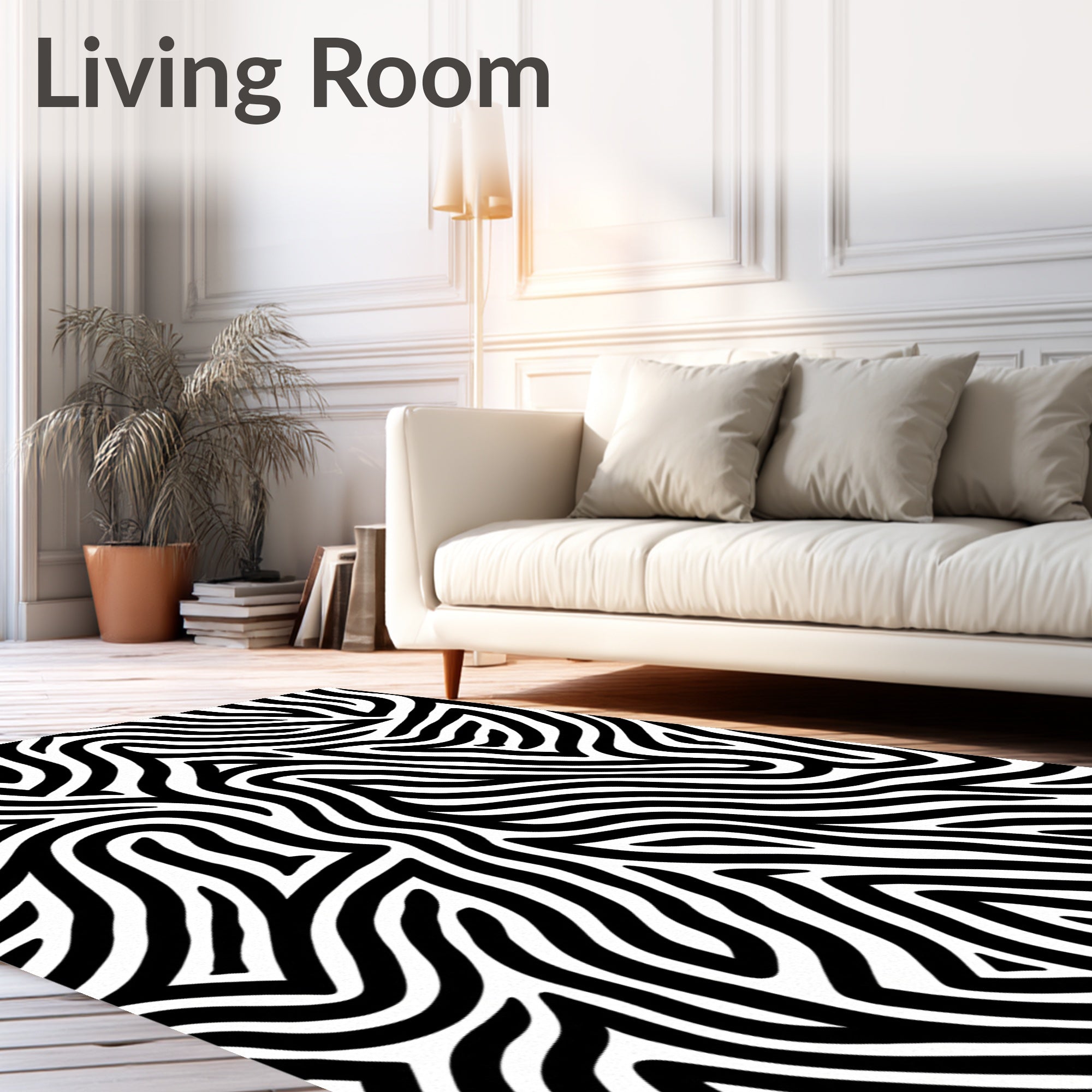 Bold Black White Wavy Pattern Rug