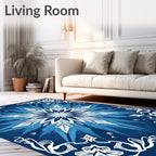 Azure White Starburst Floral Frame Rug