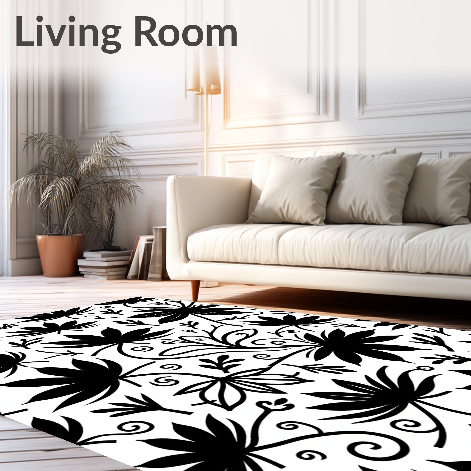 Bold Floral Outline And Silhouette Design Rug