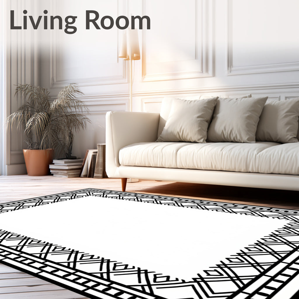 Classic Geometric Patterned Border Design Rug