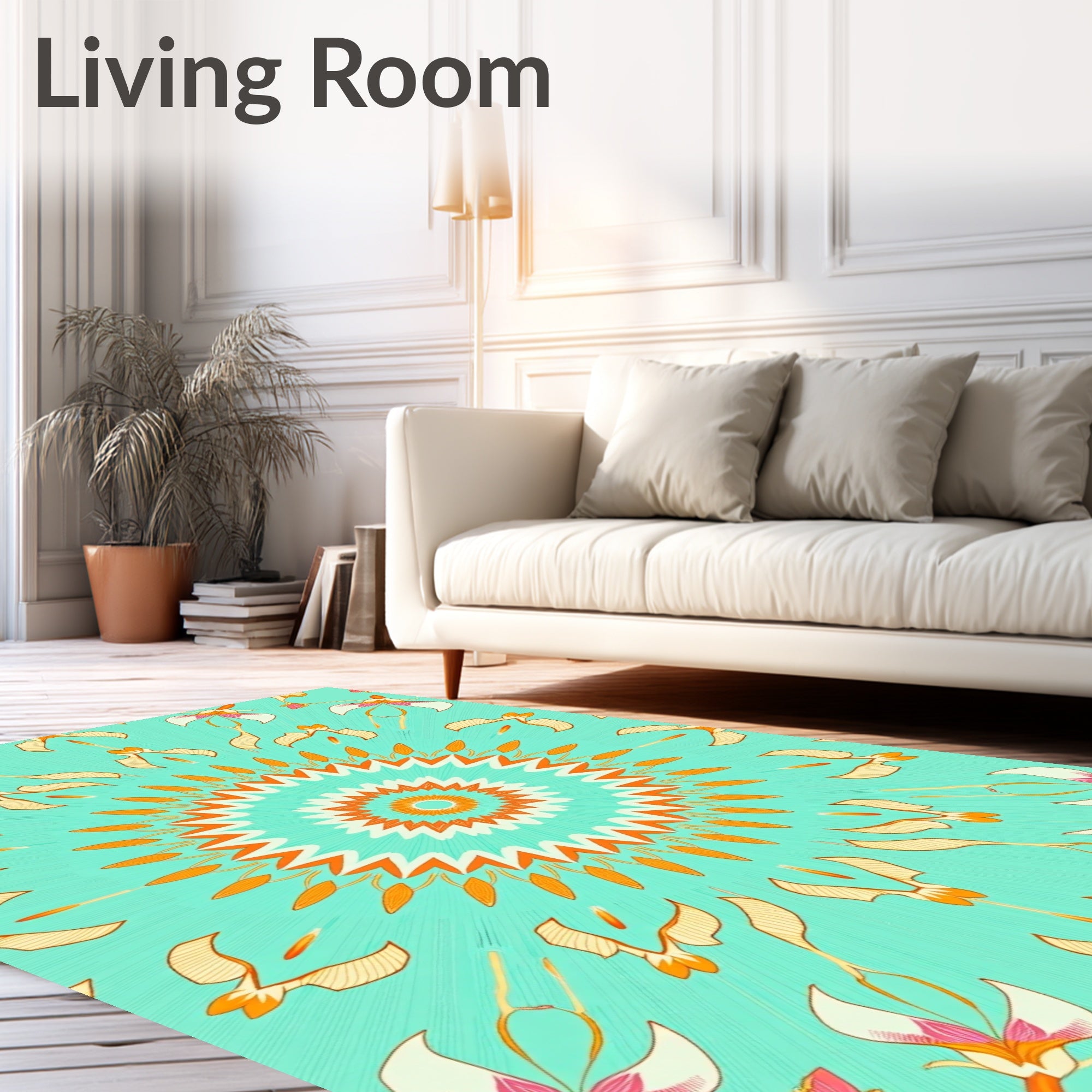 Radiant Floral Sunburst Mandala Style Rug