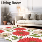 Red Cream Daisy Floral Pattern Rug