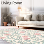Pink Flower And Leaf Pattern Rug