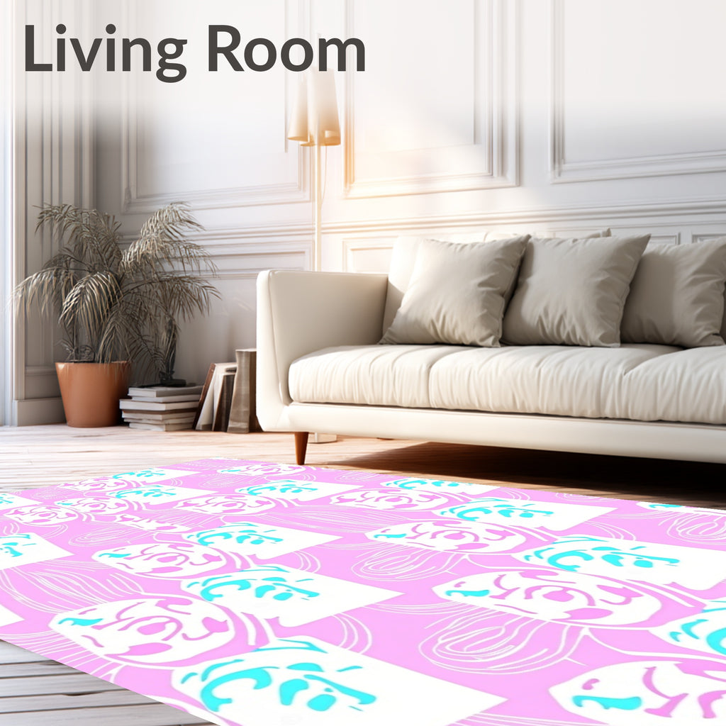 Pink Abstract Swirls Shapes Rug