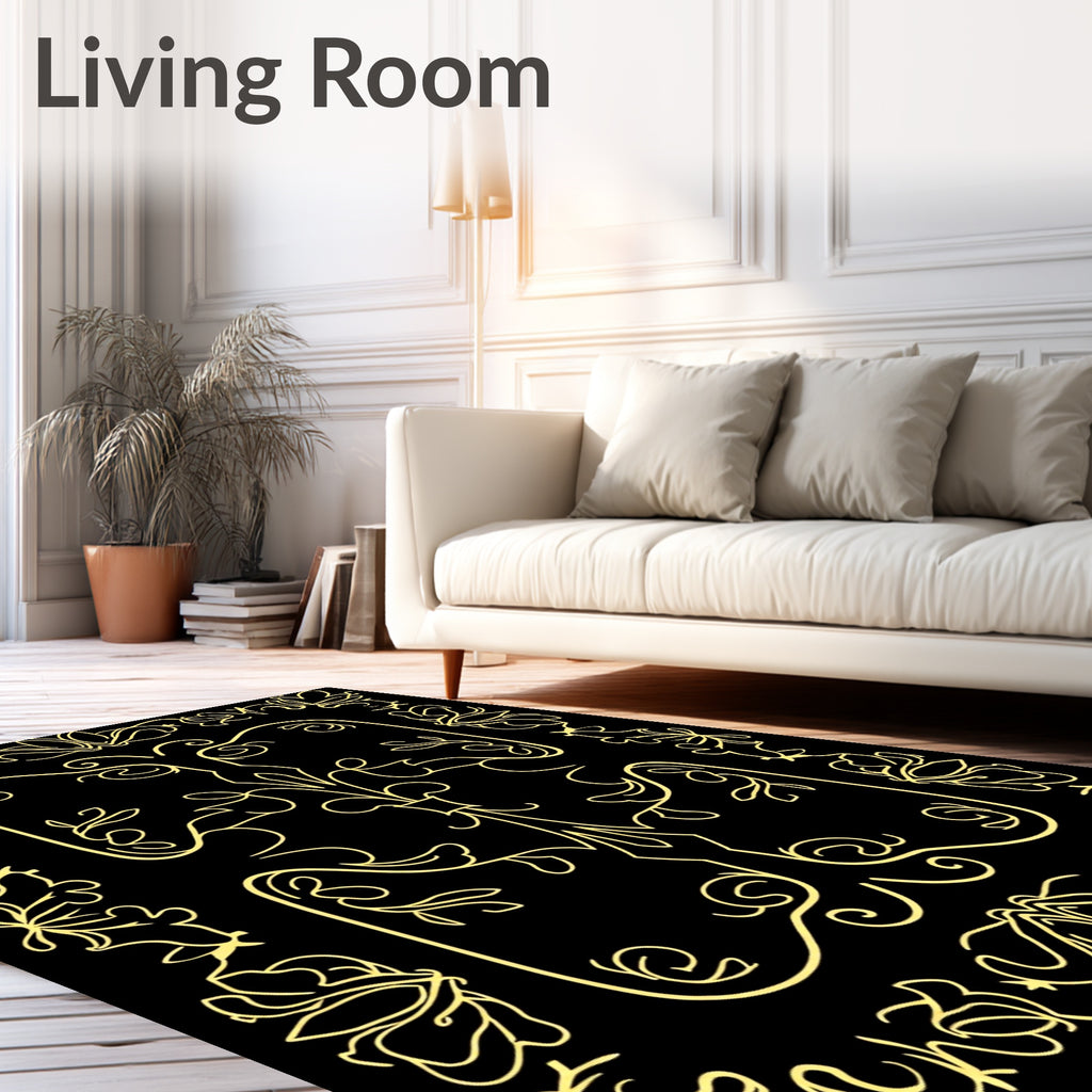 Elegant Golden Floral Scrollwork Design Rug