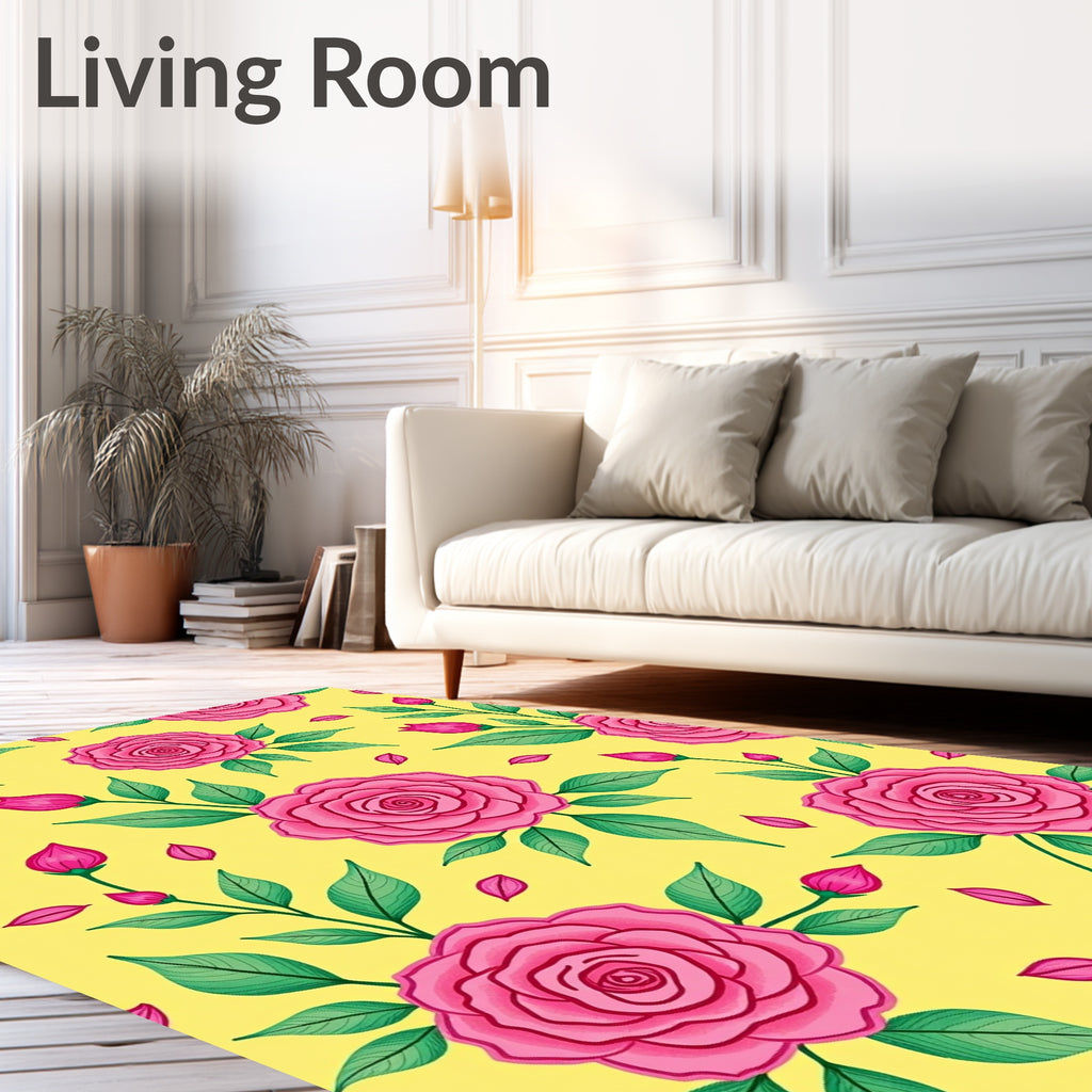 Bright Pink Roses Floral Pattern Rug
