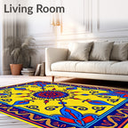 Vibrant Yellow Blue Floral Medallion Rug