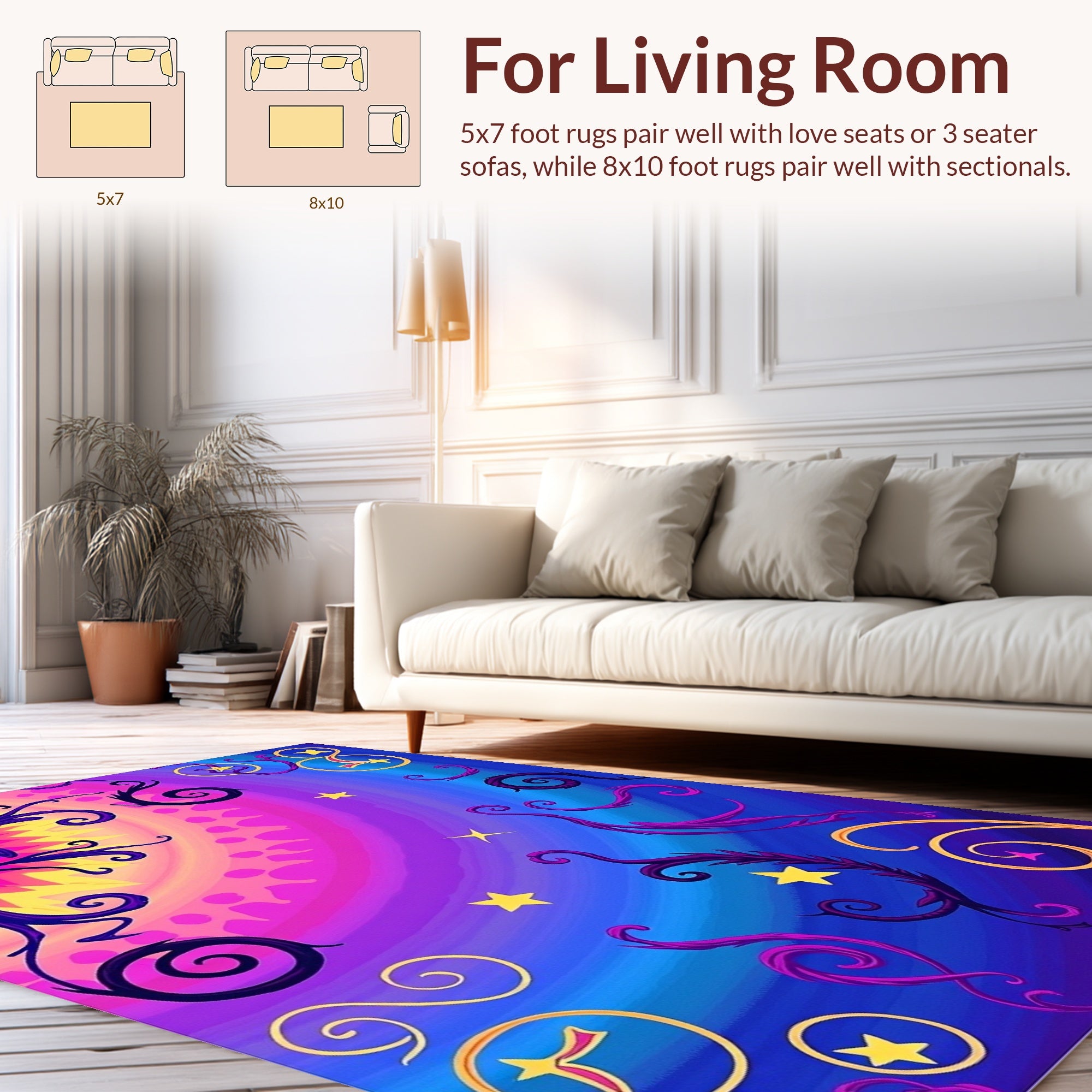 Vibrant Psychedelic Swirl Star Pattern Rug