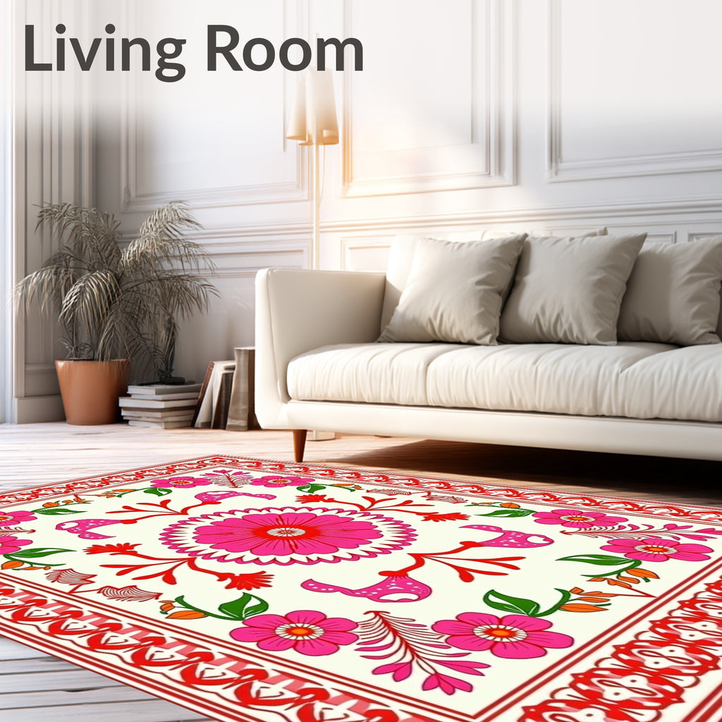 Vibrant Floral And Leaf Pattern Rug
