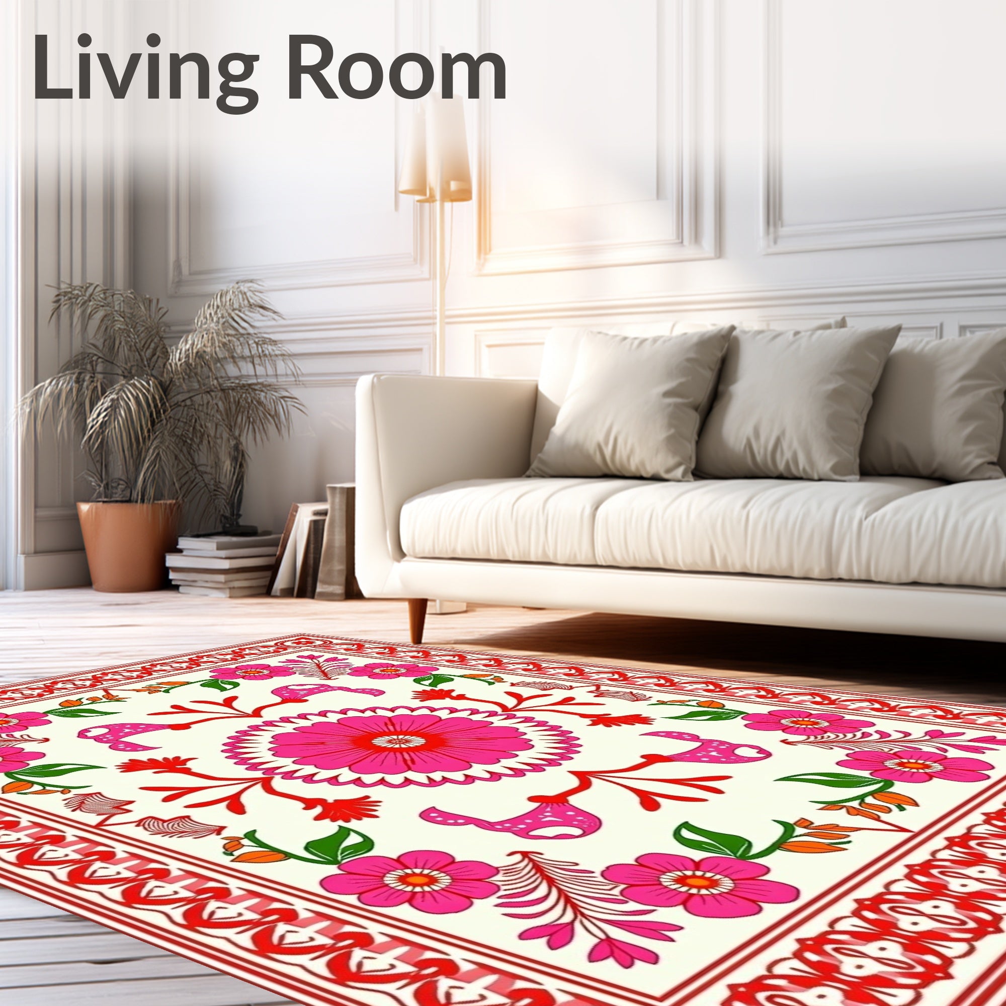 Vibrant Floral And Leaf Pattern Rug