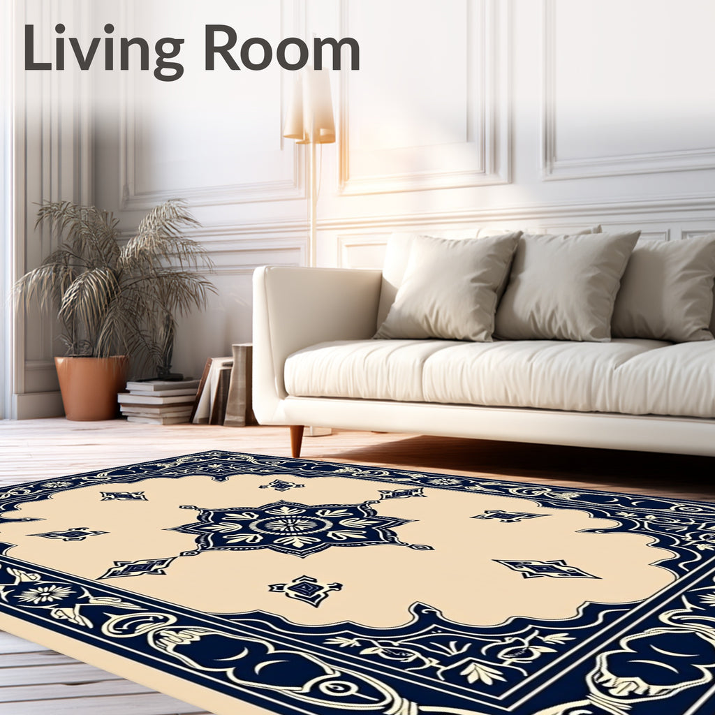 Classic Navy Floral Medallion Rug