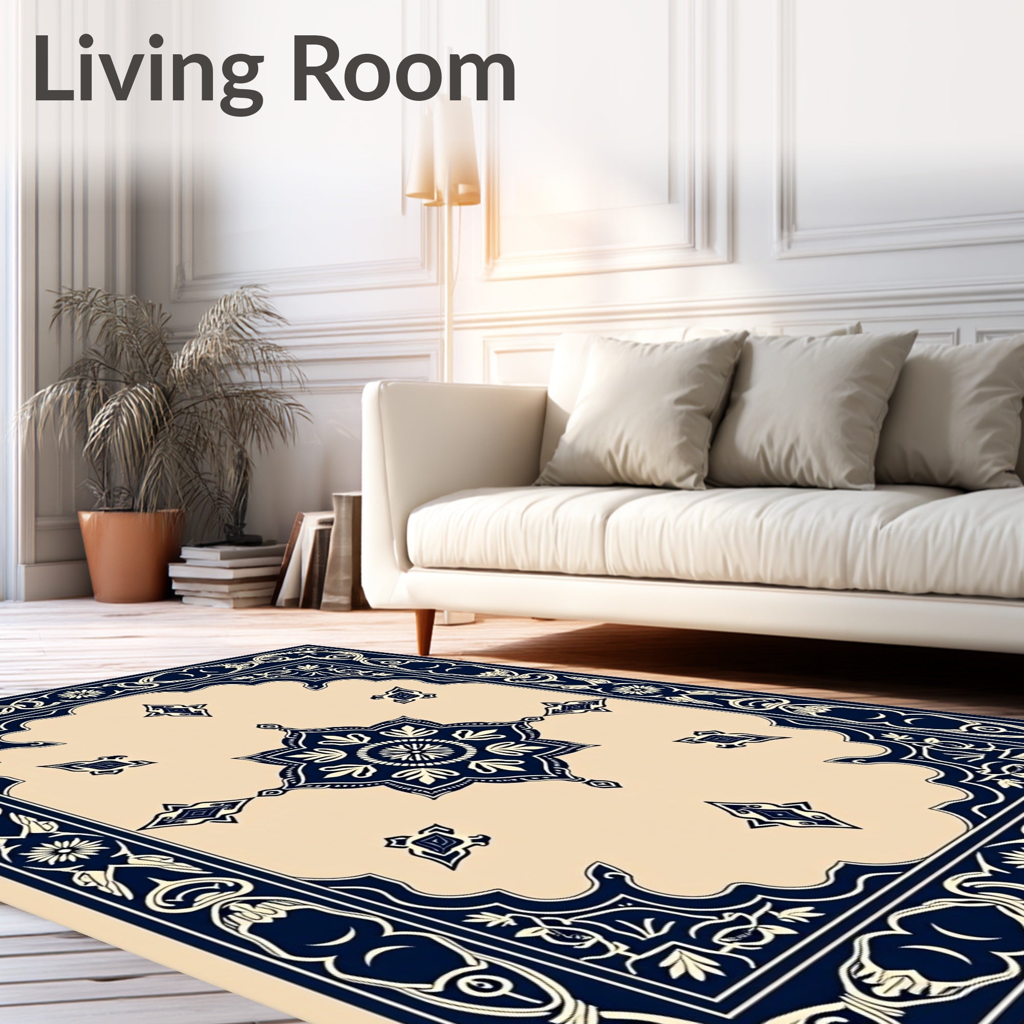 Classic Navy Floral Medallion Rug