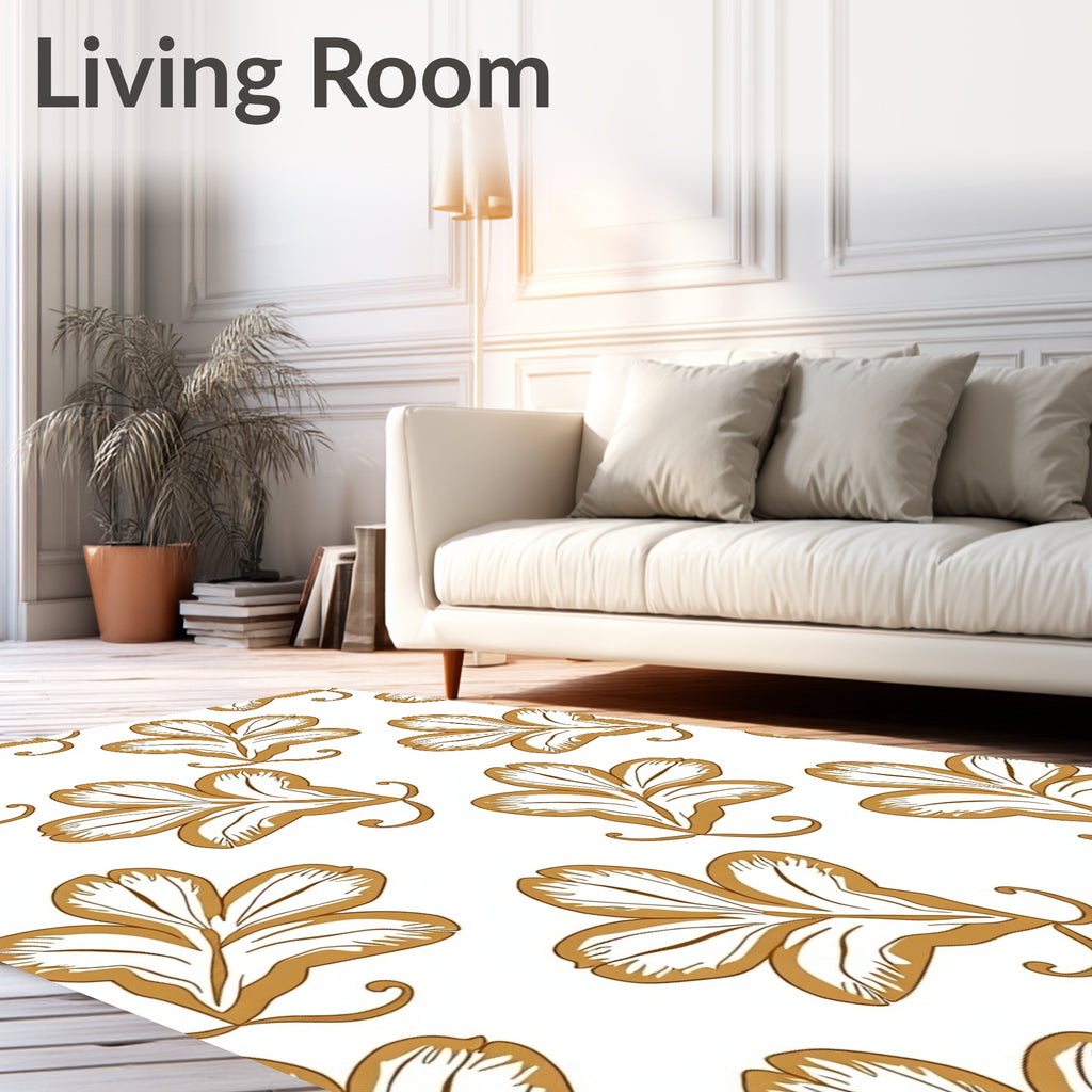 Golden Floral Swirl Pattern Design Rug