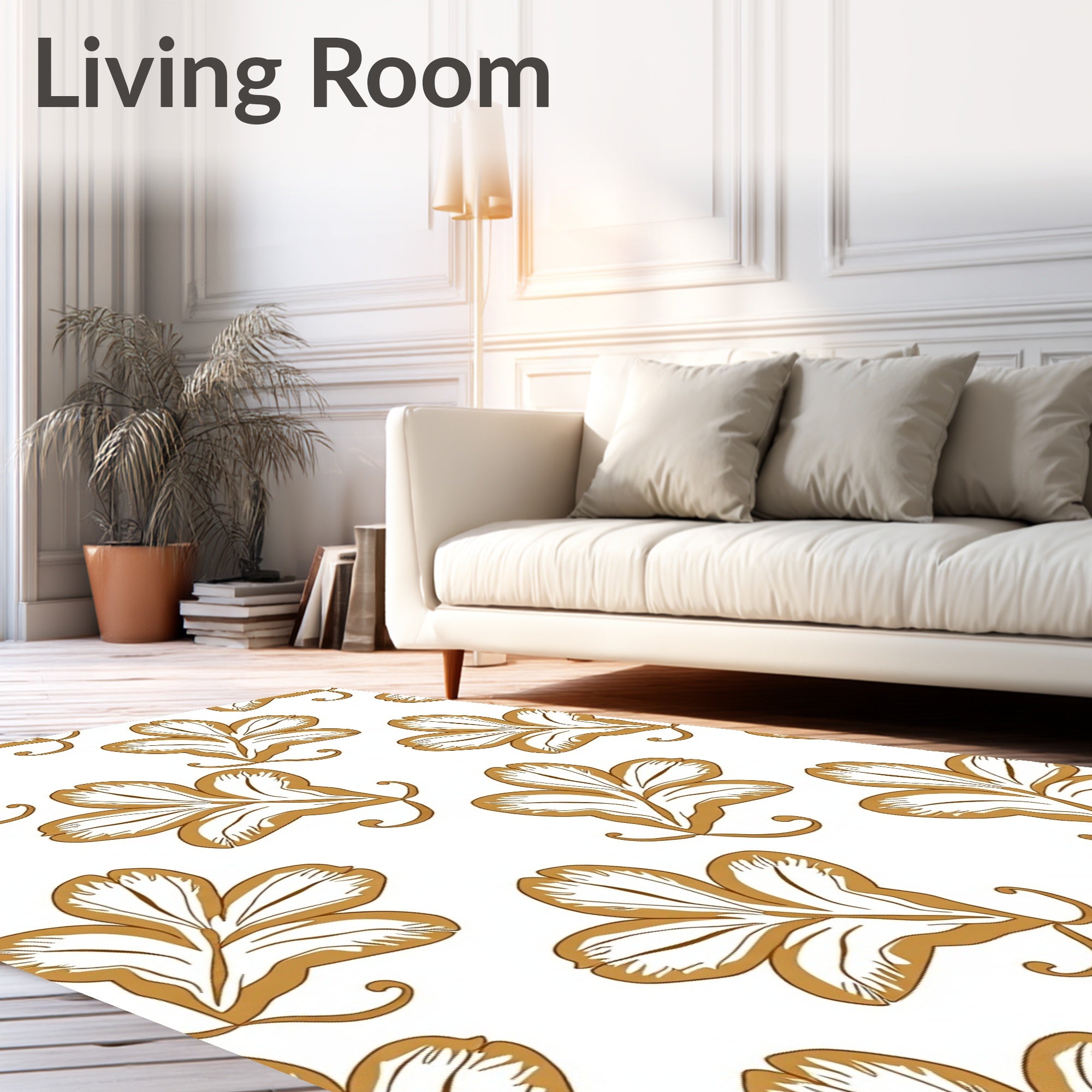 Golden Floral Swirl Pattern Design Rug