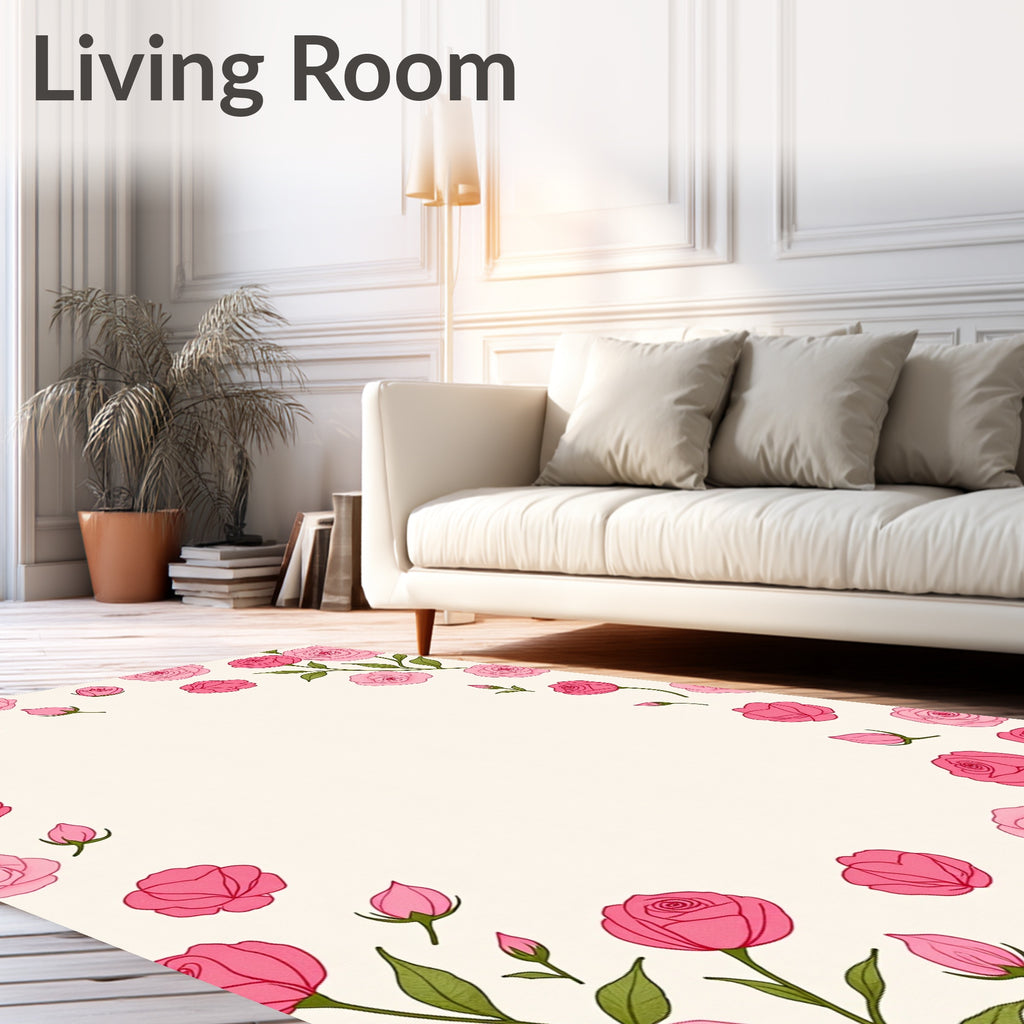 Pink Roses Patterned Decorative Rug