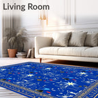 Whimsical Blue Cat Star Pattern Rug