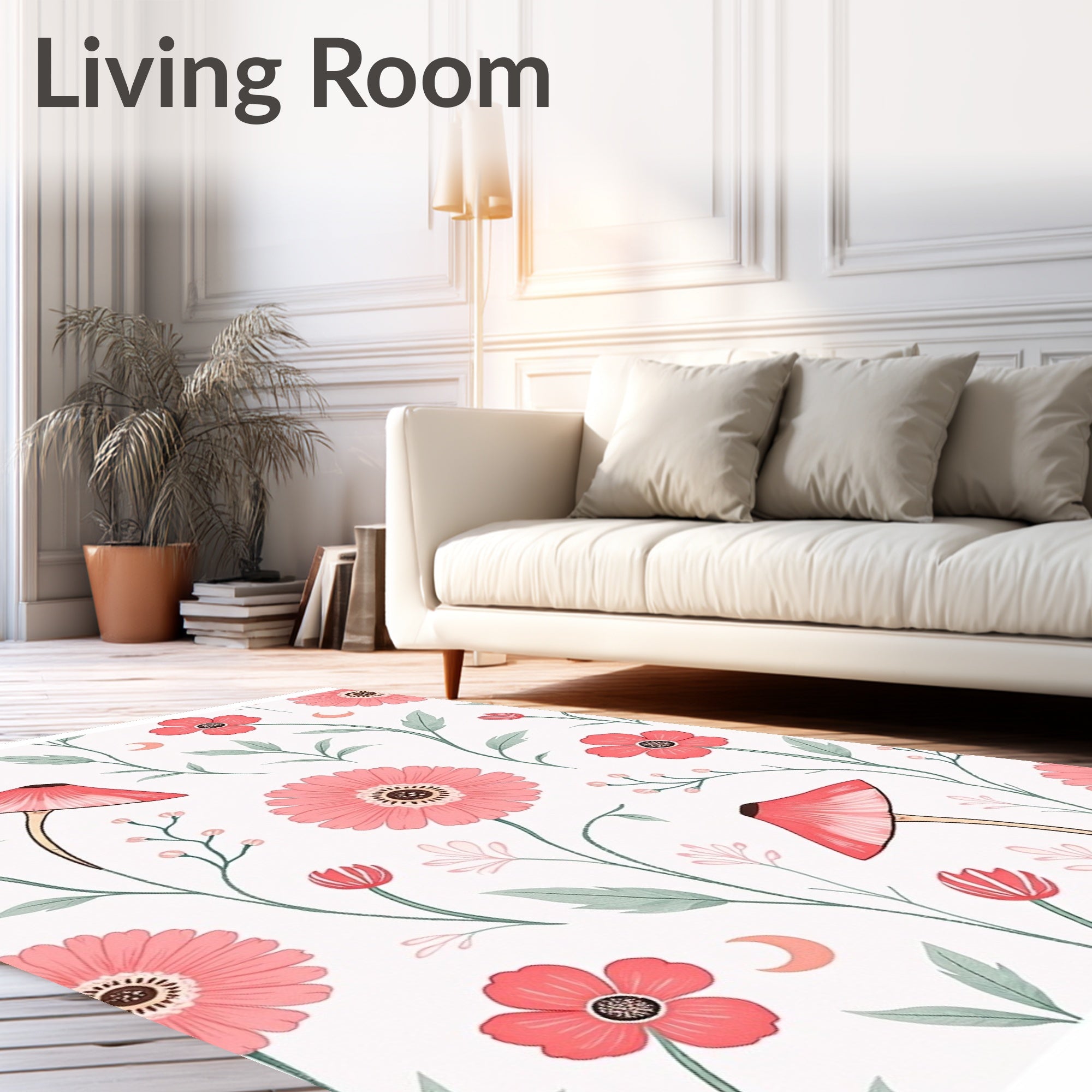 Whimsical Floral Mushroom Pattern Rug