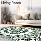 Dark Green Intricate Floral Mandala Pattern Rug