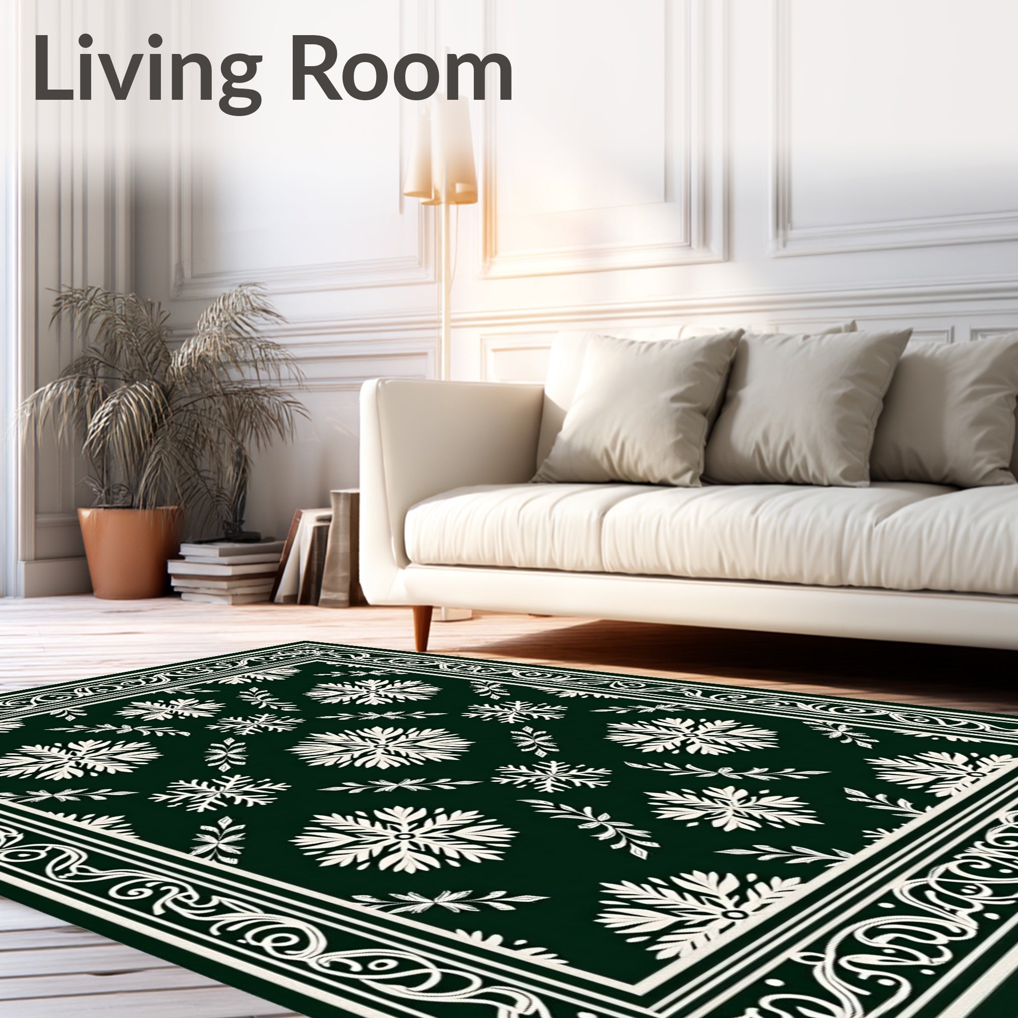 Classic Snowflake Border Pattern Rug