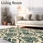 Dark Green Botanical Damask Pattern Rug