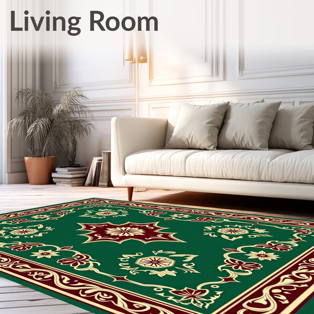 Elegant Floral Medallion Border Design Rug