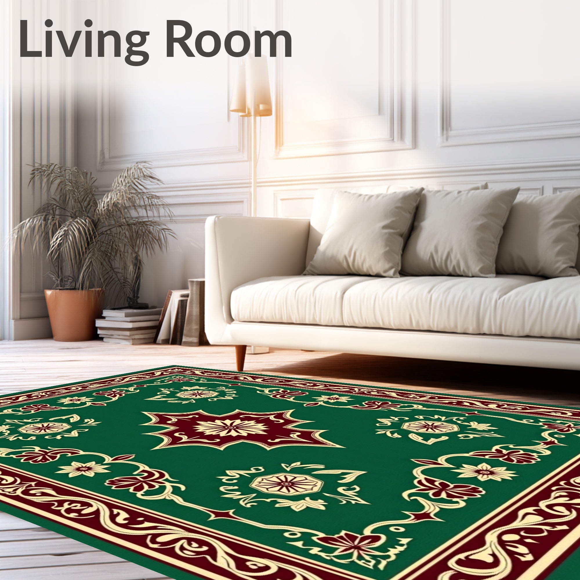 Elegant Floral Medallion Border Design Rug