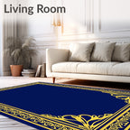 Elegant Gold Floral Ornate Border Rug
