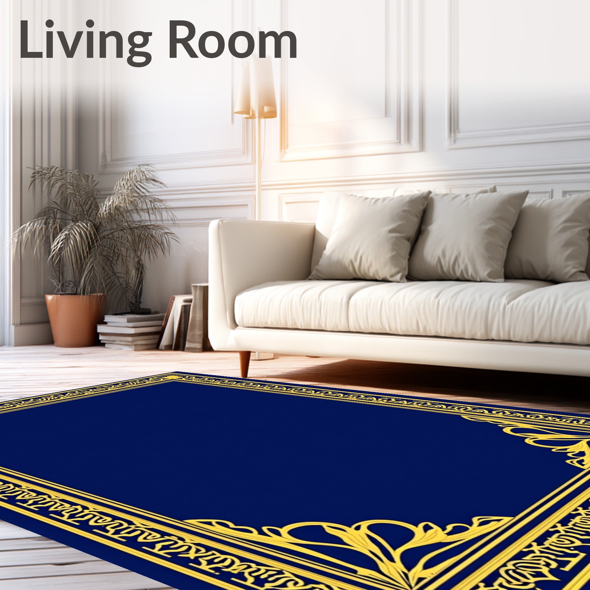 Elegant Gold Floral Ornate Border Rug