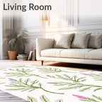 Green Botanical Pink Bud All-Over Design Rug