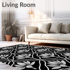 Black White Floral Lattice Rug