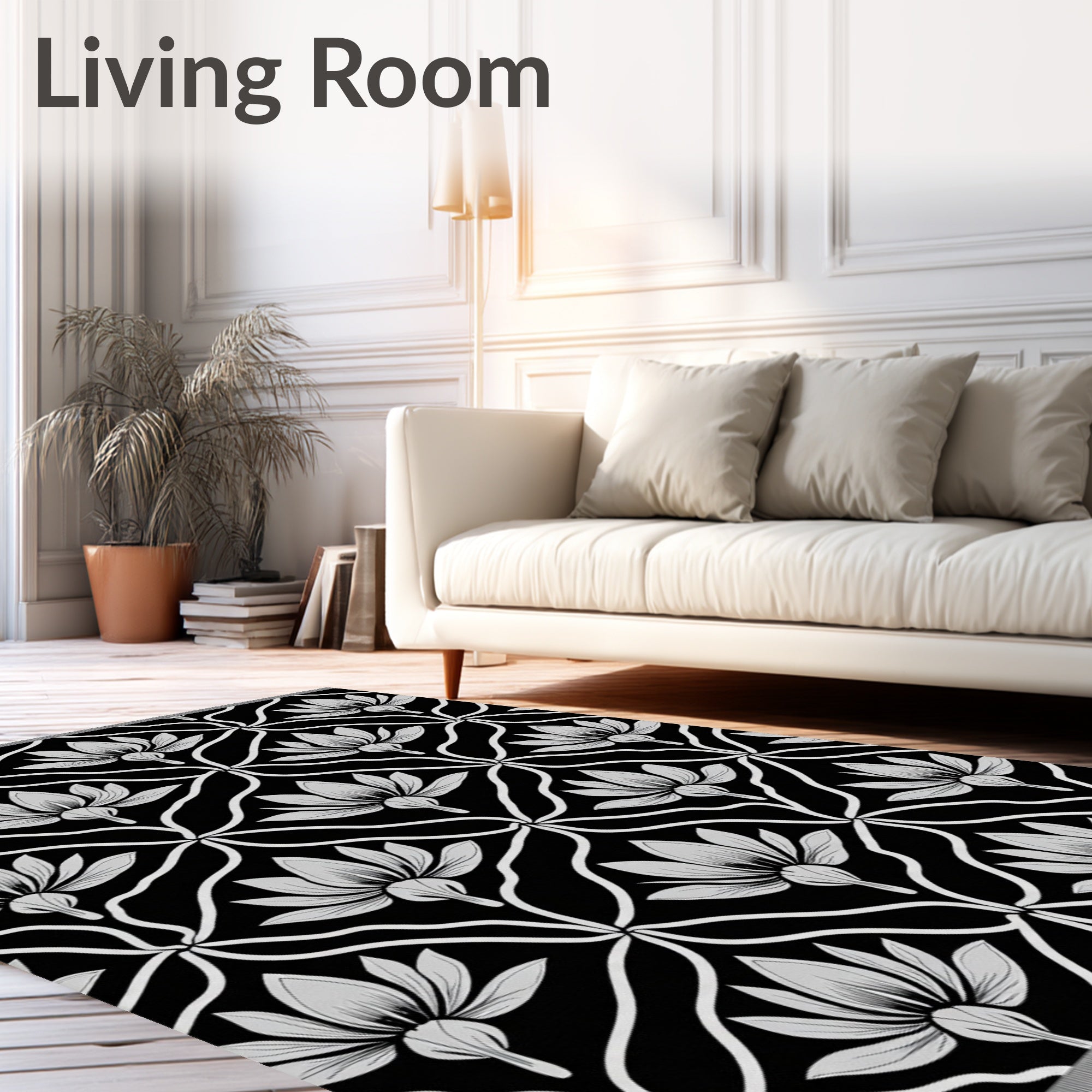 Black White Floral Lattice Rug