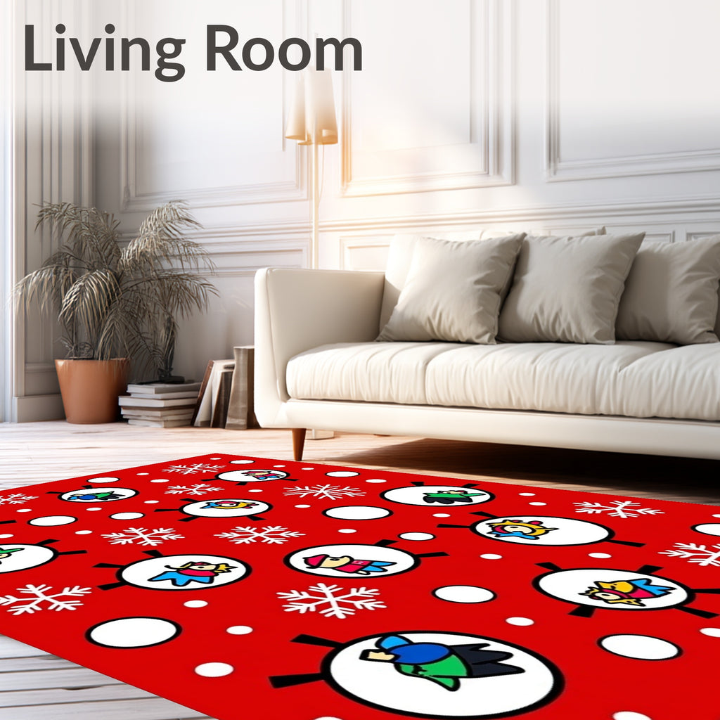 Whimsical Festive Characters and Snowflakes Rug