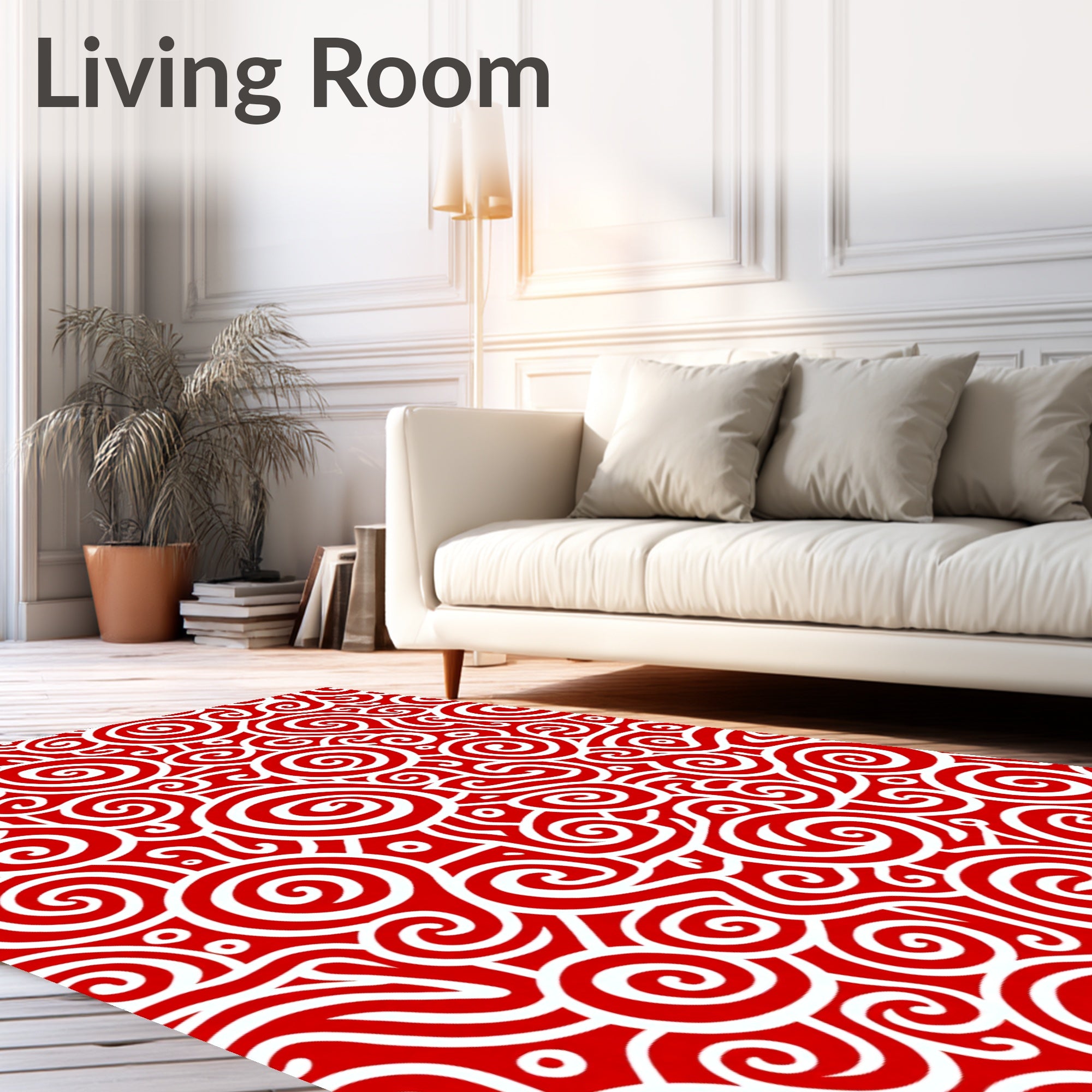 Crimson White Swirl Motion Rug