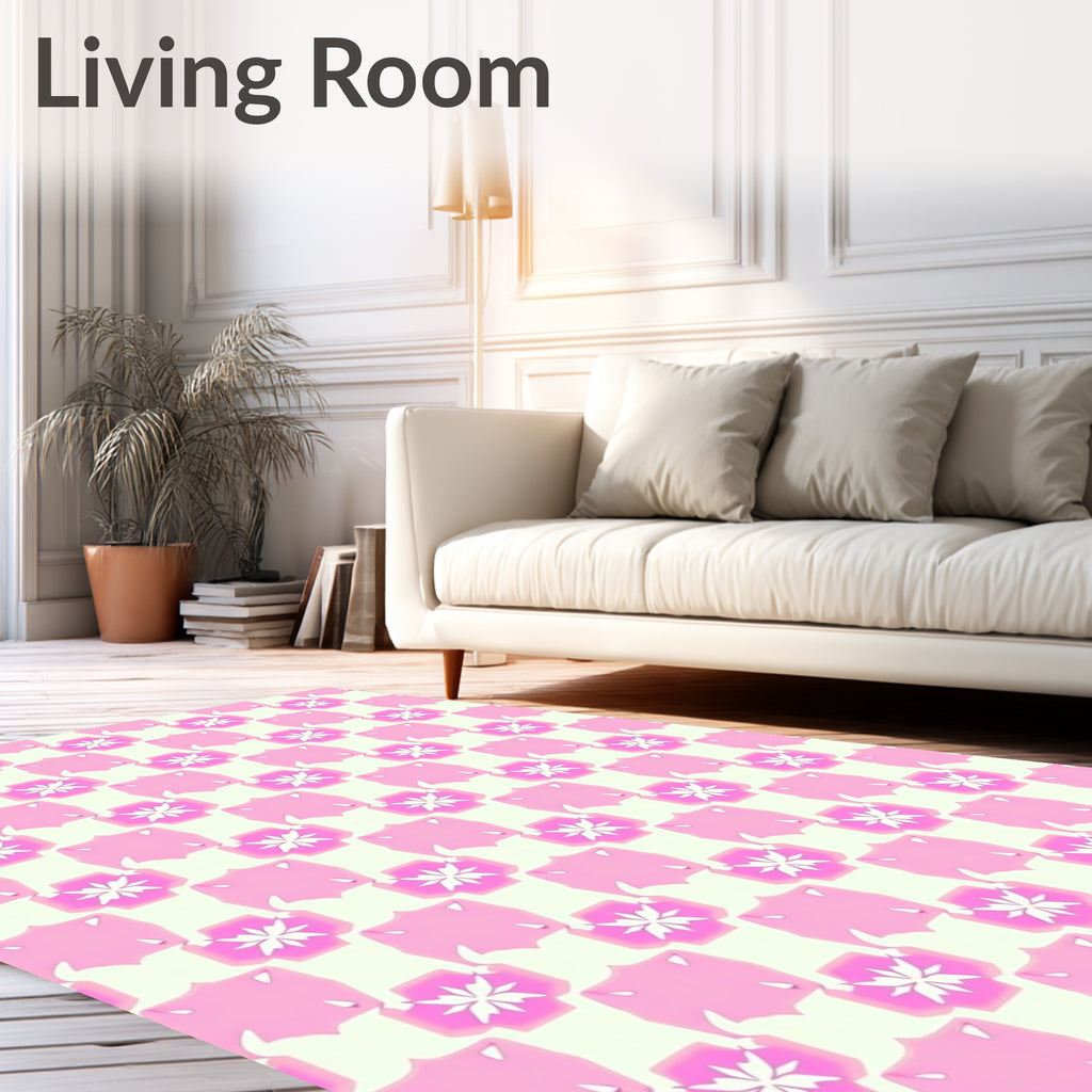 Soft Pink Floral Geometric Pattern Rug