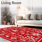 Red White Festive Winter Snowflakes Rug