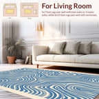 Blue White Abstract Wavy Lines Design Rug