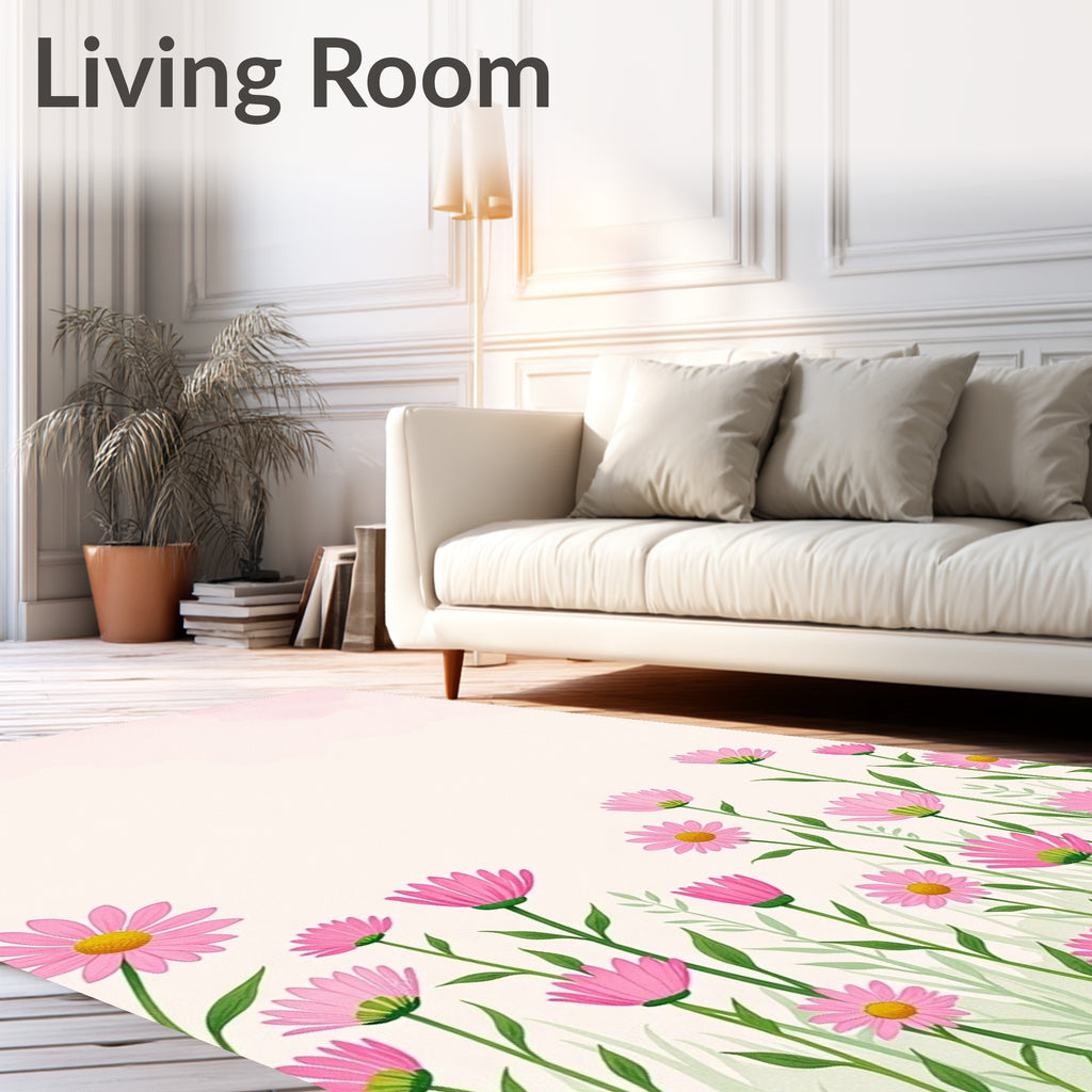 Pink Daisy Meadow Field of Flowers Rug